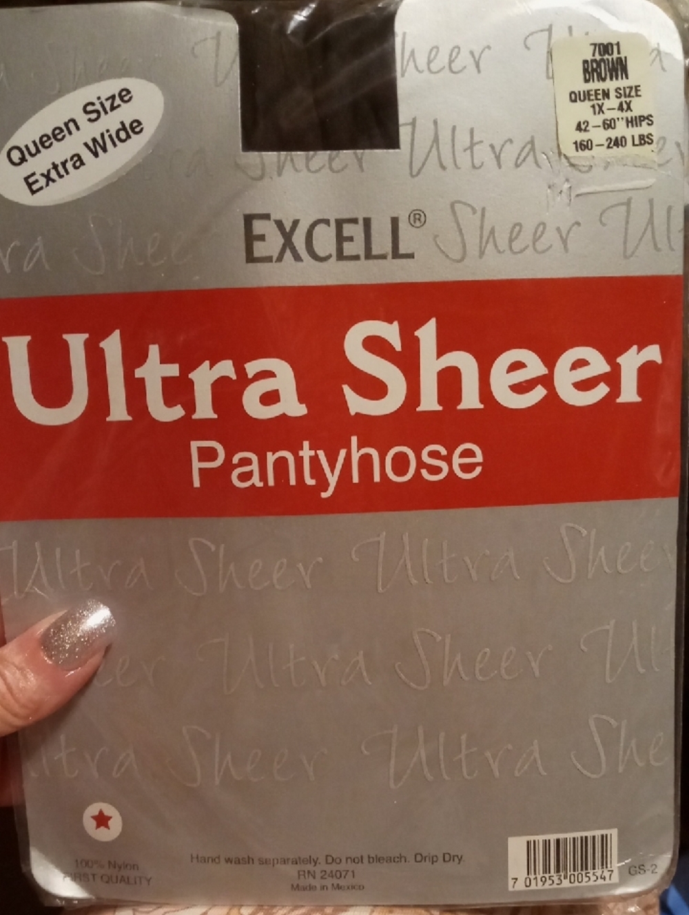 NWT Excell Ultra Sheer Queen Size Extra Wide 1X-4X Brown Pantyhose